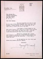 Two typed letters signed plus one typed letter signed by Solange Karsh, all addressed to Bush Barnum