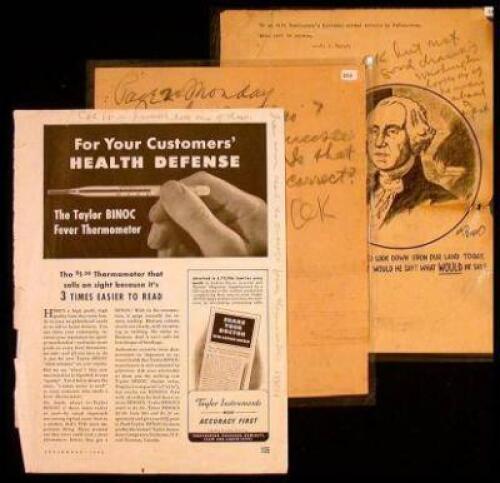 Two proof sheets and one advertisement, with pencil notations by Hearst