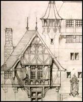 Three pencil drawings of the Wyntoon Bridge House