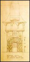 Pencil drawing for Sleeping Beauty and Cinderella houses, with autograph note by Hearst