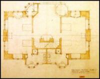 Four drawings, architectural plans, in pencil and color pencil