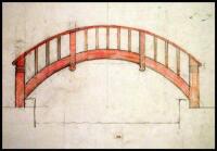 Pencil and red pencil drawing of a footbridge