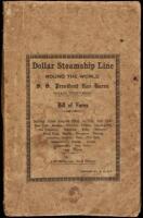 Dollar Steamship Line Round the World. S.S. President Van Buren, Voyage Thirty-Eight. Bill of Fares. Sailing from August 22nd, to Dec. 2nd, 1935, New York, Havana, Cristobal, Balboa, Los Angeles, San Francisco, Honolulu, Kobe... New York and Boston. J.F. 