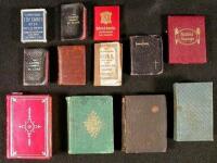 Lot of ten miniature books, plus one set of toy playing cards and a small book