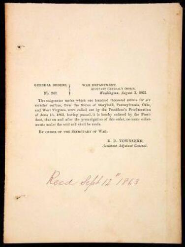 Printed Document issued by the War Department
