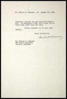 Typed Letter Signed “Herbert Hoover” to Nebraska Congressman Robert G. Simmons, an opponent of the New Deal programs