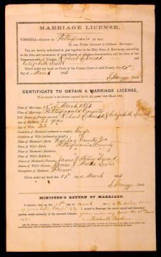 Marriage License from Pittsylvania County, Virginia