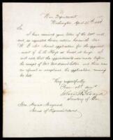 Autograph letter signed by Floyd, to U.S. Representative Horace Maynard