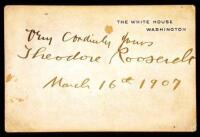 Official imprinted White House card, inscribed and signed by Roosevelt