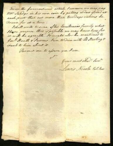 Autograph letter, signed by Nicola, to William Shepard, regarding some disgruntlement to do with issuing of supplies, compensation, etc.