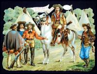 Five chromolithographed die-cuts of scenes and actions at the Buffalo Bill Wild West Show