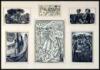 Six illustrations (linocuts?) matted and framed together