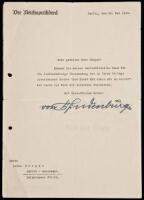 Typed Letter Signed by Paul von Hindenberg as President of Germany