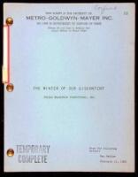 The Winter of Our Discontent - Original Unfilmed Movie Script from 1962