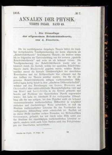 Die Grundlage der allgemeinen Relativit&auml;tstheorie