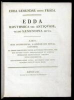 Edda. Saemundar hinns fr&oacute;da. Edda rhythmica seu antiquior, vulgo Saemundina dicta. Pars 1. Odas mythologicas, a Resenio non editas continens