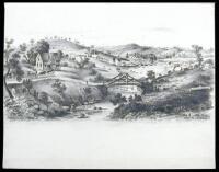 Three original pencil drawings of California Gold Region towns