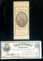 Lincoln memorial ribbon and Testimonial receipt, framed