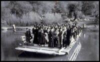 Two original photographs documenting the celebration of the last day of operation of Parrott's Ferry on the Stanislaus River