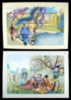 Lot of two original watercolors illustrations