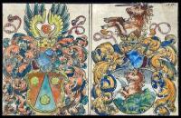 Title leaf from a Czech Bible with two hand-colored coats-of-arms