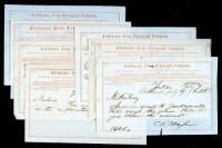 Seven partially printed telegraph forms from the California State Telegraph Company, filled out in ink