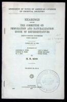 Admission of Wives of American Citizens of Oriental Ancestry. Hearings before the Committee on Immigration and Naturalization...