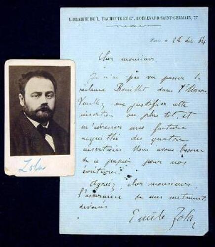 Autograph Letter Signed “Emile Zola.”