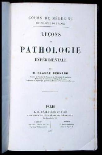 Le&ccedil;ons de pathologie exp&eacute;rimentale