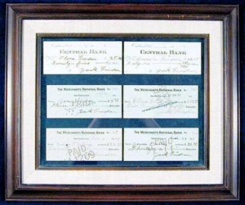 Collection of 6 Signed Checks made out to relatives and friends - Framed