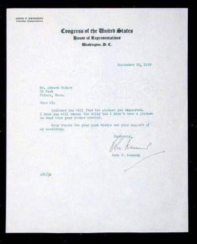 Typed Letter Signed “John Kennedy” as Congressman.