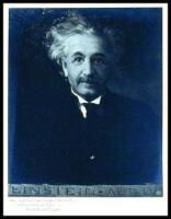Photograph of a painting of Albert Einstein, inscribed and signed by Einstein