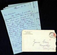 Autographed letter, signed by "Dolly" Grey, to her husband Zane Grey