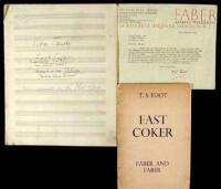 Autographed Musical Manuscript of Vilem Tausky's piano arrangement for Eliot's "East Coker," with T.L.s. from Eliot & presentation copy of "East Coker"