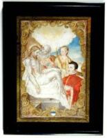 Original manuscript leaf on vellum with full-page painting of Christ after the crucifixion being gently attended