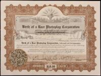 Stock certificate for shares in the Birth of a Race Photoplay Corporation