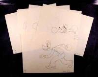 Lot of five original pencil animation drawings