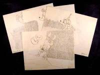 Lot of four original pencil animation drawings