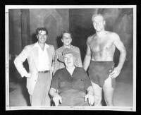 Two photographs of Edgar Rice Burroughs and Lex Barker on the set of Tarzan and the Slave Girl