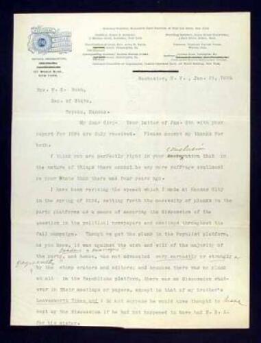Typed Letter, signed by Anthony, to W.E. Bush, Secretary of State of Kansas