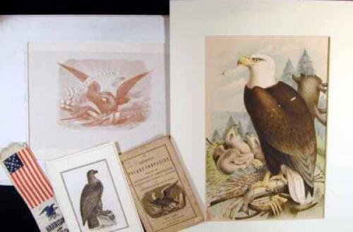 Collection of early American documents and related items with images of eagles on them