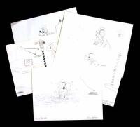 Lot of five original pencil animation drawings