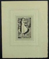 Untitled, wood engraving of young woman by a stream