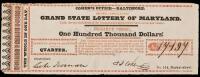 Quarter share ticket in the Grand State Lottery of Maryland, c.1818