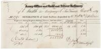 Memorandum of Gold Bullion Deposited in the Assay Office and Gold and Silver Refinery of E. Justh, San Francisco