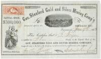 Certificate for ten shares of stock in the Gov. Stanford Gold and Silver Mining Company