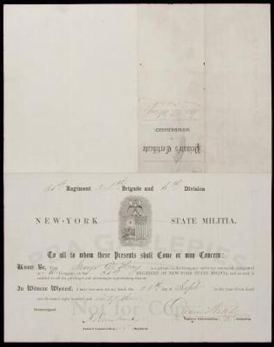 Civil War military appointment document of Private George E. May to the A. Company, 51st Regiment of New York State Militia, Sept. 28th, 1863