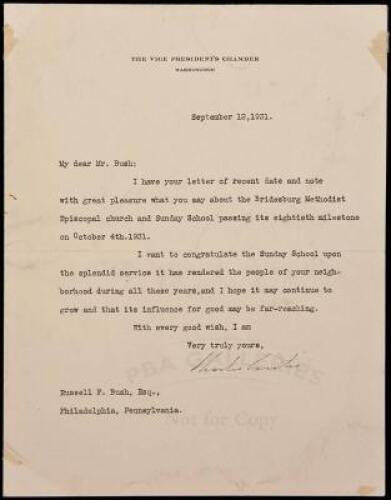 Typed Letter, signed, from Vice President Charles Curtis