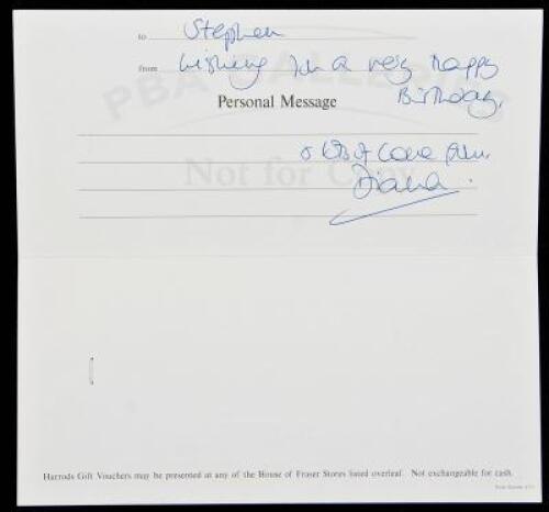 Autograph Note, signed, on Harrod's Gift Voucher folder