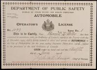 Department of Public Safety. Bureau of Steam Engine and Boiler Inspection, Automobile Operator's License - Philadelphia, 1902